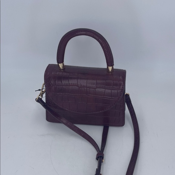 Mango Burgundy Croc-Embossed Crossbody Bag - Picture 3 of 9